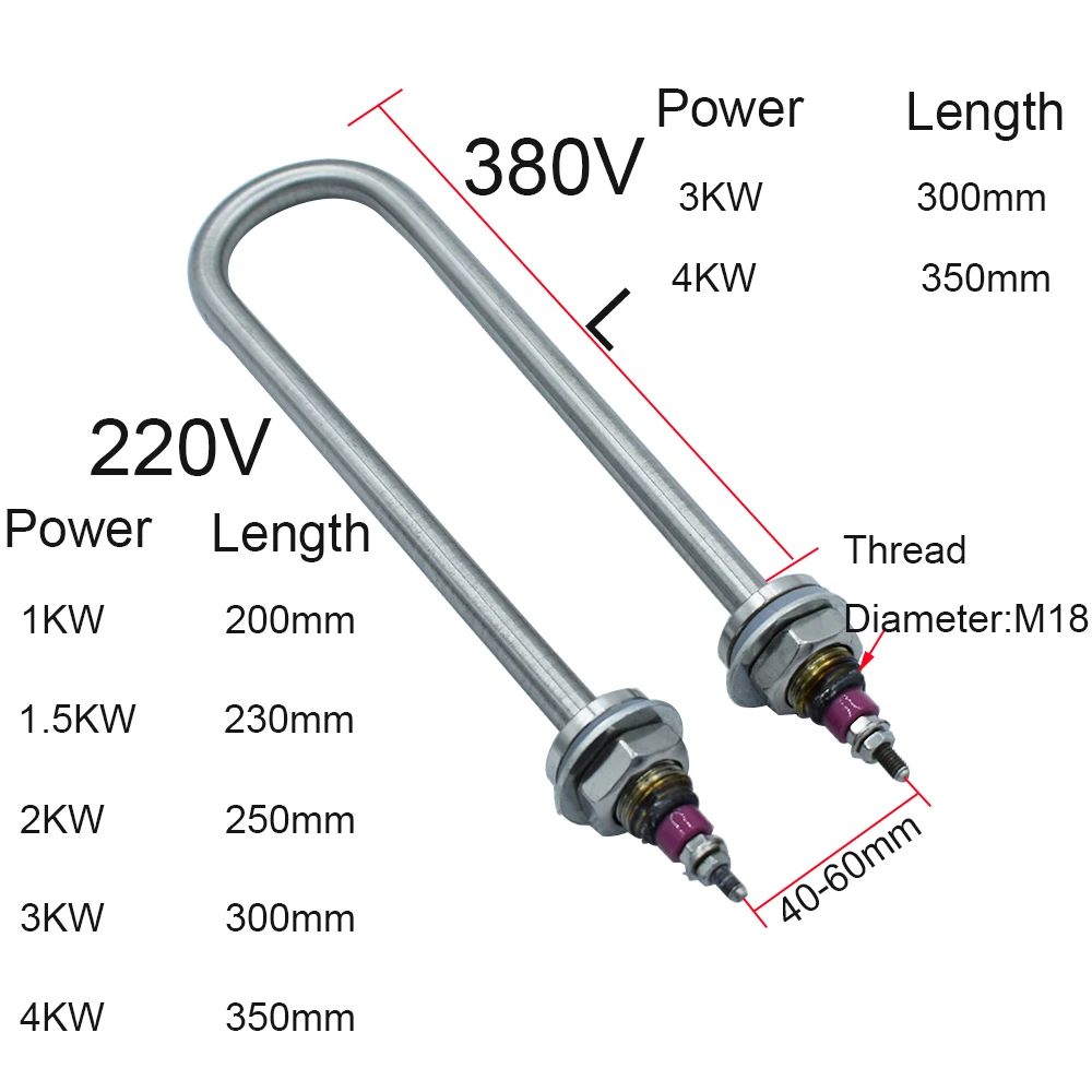 Tubelar водонагреватель Нагревательный элемент котла 220 В/380 В 1 кВт/2 кВт/3 кВт/4 кВт U изогнутый M18 Резьбовая электрическая водная тепловая трубка