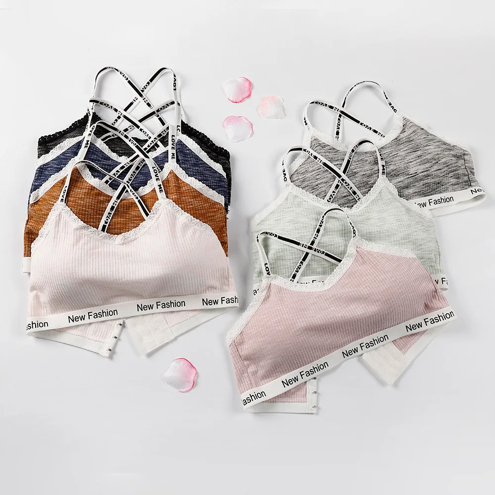 Women Bralette Tops Sexy Vest Elastic Letter Cross Strap Backless Sling Sports Underwear キャミソール Roupa interior das senhoras #E |