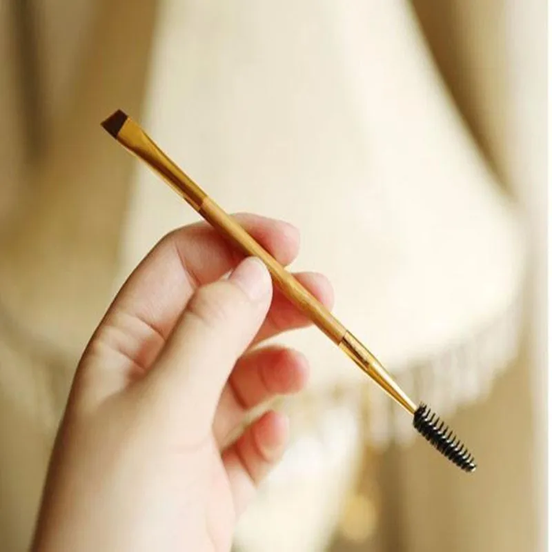Модная девушка один продукт 1 шт. макияж бамбуковая Ручка Двойная кисть для бровей+ гребень для бровей Pincel de maquiagem zsmw