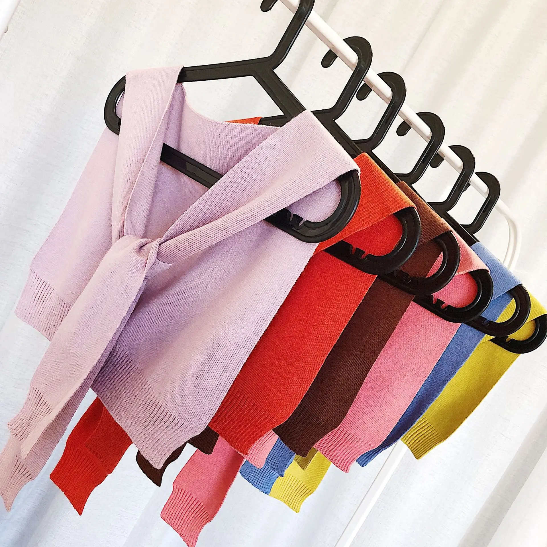 

New Korean autumn Winter knit outside solid color shawl female fake collar knotted tie air-conditioned room shawl Women Scarf