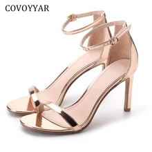COVOYYAR/ г.; выразительные женские туфли-лодочки; летние женские босоножки на высоком тонком каблуке-шпильке с ремешком на щиколотке; обувь золотистого цвета для свадебной вечеринки; WHH612