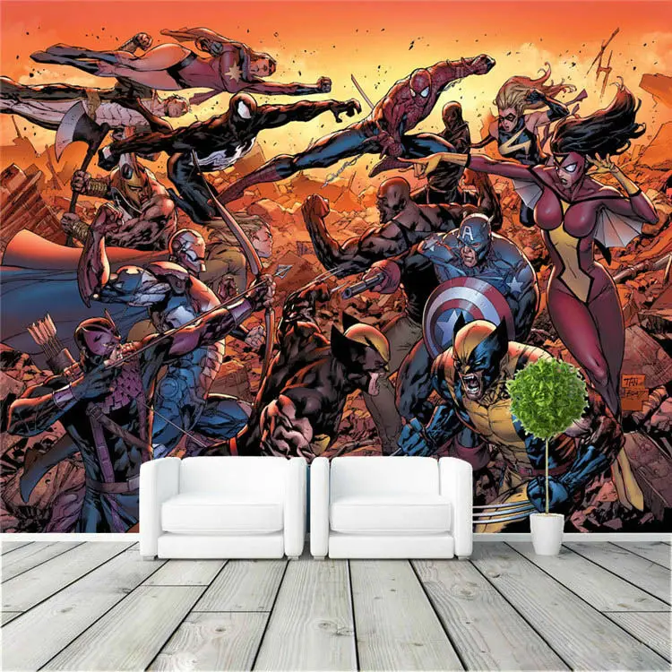 Мультфильм Мстители фото обои фильм настенные фрески комиксы Marvel обои супер герой декор комнаты большие стены искусства Детская комната спальня