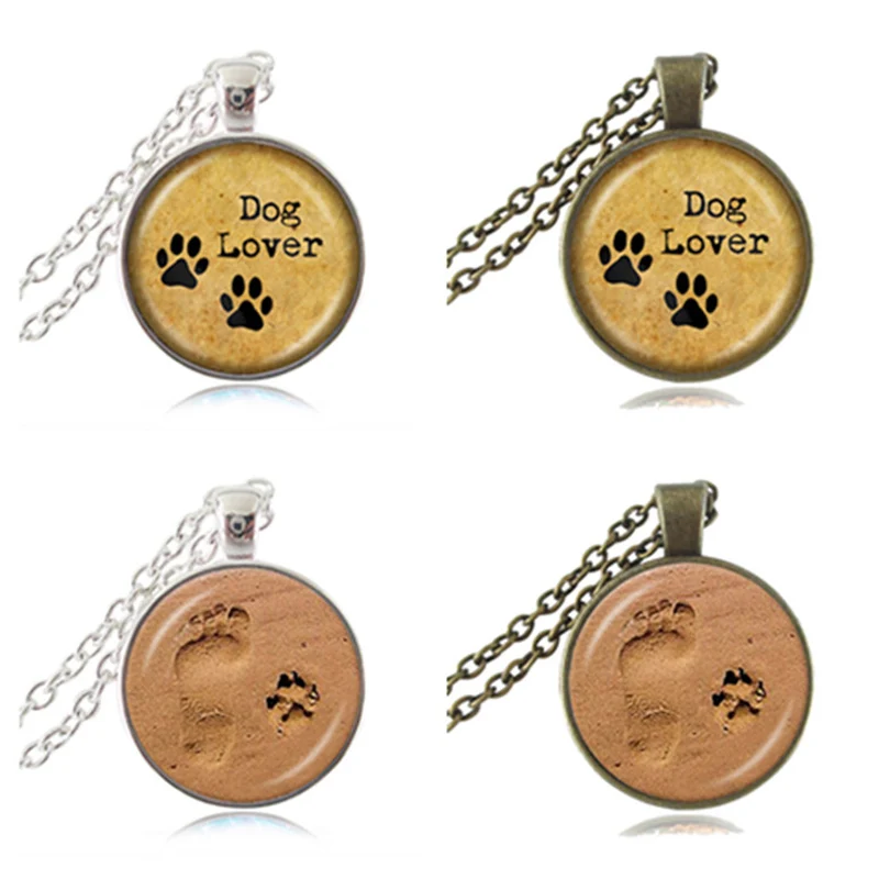 Pet Paws Necklace Dog Footprint Pendant Gift for Dog Lover Glass