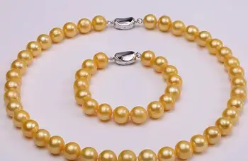 

10-11mm yellow white black pink purple Freshwater pearl necklace bracelet set 925silver