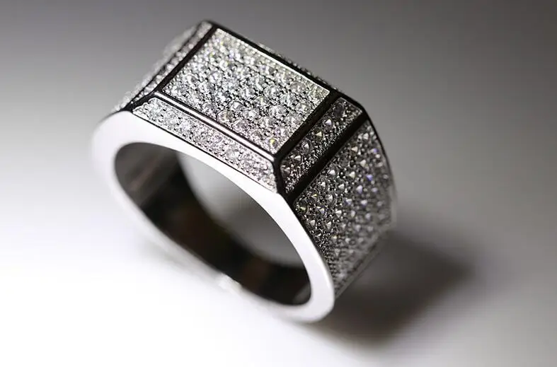 

New Stunning Fashion Jewelry Simple 925 Sterling Silver Pave AAA Cubic Zirconia personality Popular Men Wedding Band Ring Gift