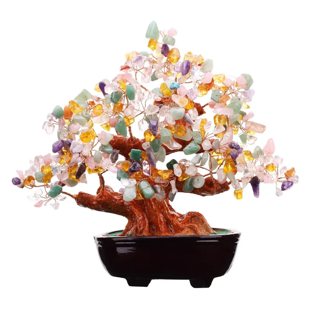 Feng Shui Multi Color Natural Gem Stone Money Tree Office Table Feng