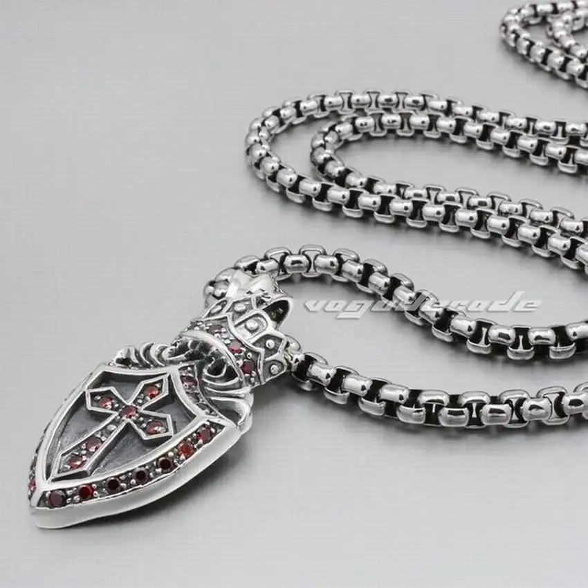 

Solid 925 Sterling Silver Crown Cross Shield Mens Biker Pendant 8N003 (Necklace 24inch)