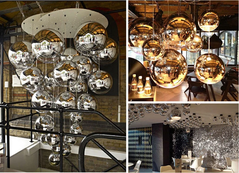 Modern Silver Copper Shade Lighting Glass Globe Ball Pendant Light Round Ceiling Hanging Lamp luminaire Kitchen Light Fixture4
