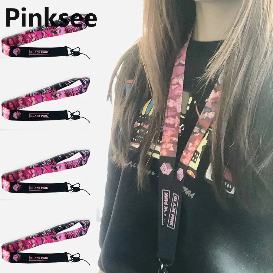 Kpop Черный Розовый Bangtan брелок для мальчиков Lanyard LISA JENNIE Рисунок брелок Брелок для телефона Ремешок Модные вентиляторы ювелирные аксессуары