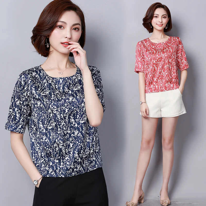 Korean Fashion Silk Women Blouses Satin Leaf Print Black Women Shirts Plus Size XXXL/4XL Blusas Femininas Elegante Ladies Tops - 33025133383