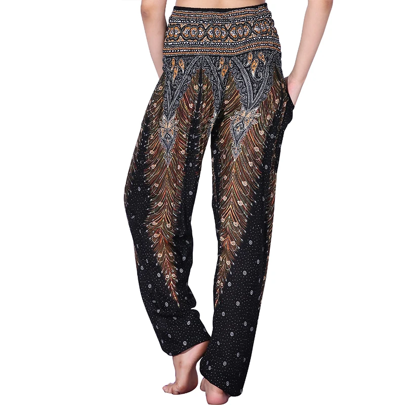 Летние женские шаровары Boho богемные пляжные штаны с высокой талией свободные