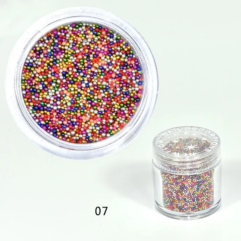 1 коробка, 10 грамм, 0,6 мм, 0,8 мм, блестящие бусины, 15 цветов, микро Икра, бусины для маникюра, 3D крошечные шарики, наклейки для дизайна ногтей, PLA06 1-15