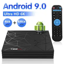 T95 Max tv Box Android 9,0 четырехъядерный процессор Allwinner H6 4 Гб ОЗУ 64 Гб ПЗУ 3D плеер 6K HDR Smart tv бокс с пультом дистанционного управления ТВ