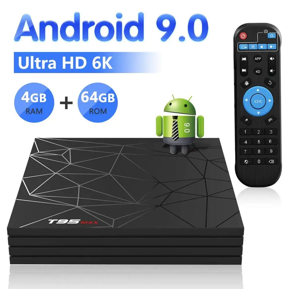 ТВ-приставка T95 Max с Android 9 0 четырехъядерный Allwinner H6 4 Гб ОЗУ 64 ПЗУ 3D плеер 6K HDR бокс