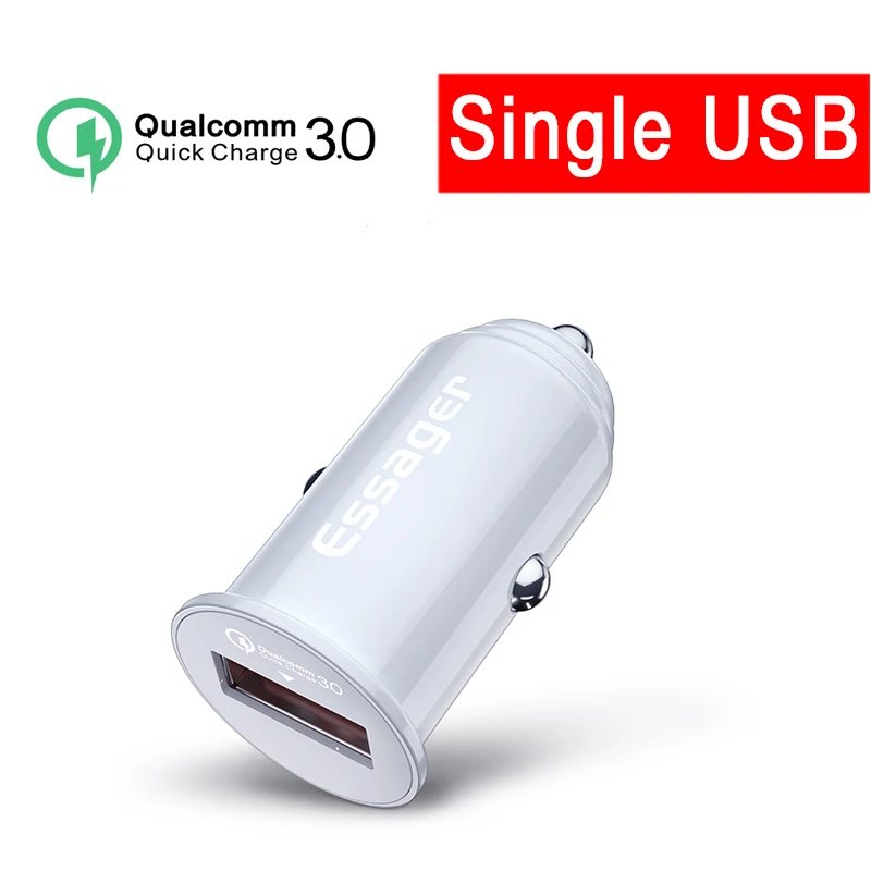 Essager Quick Charge 4,0 3,0 USB Автомобильное зарядное устройство для samsung iPhone Xiaomi huawei QC 4,0 3,0 PD Быстрая зарядка зарядное устройство для мобильного телефона - Тип штекера: Single USB White