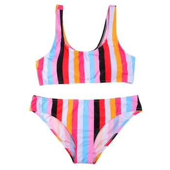

VSRRWL Womens Padded Push-up Bikini Rainbow Striped Printed Sexy Swimwear Bathing Suit