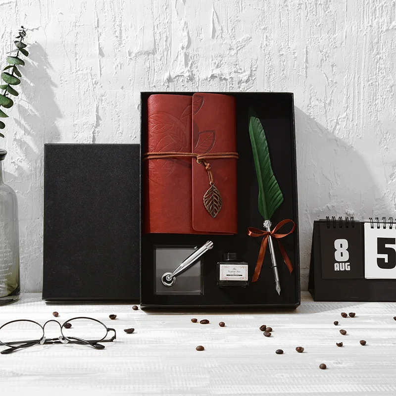Caixa de Presente Tinta de Escrever Artigos de Papelaria New Retro Pena Caderno Caneta Conjunto Requintado Conjunto Presente 17 Canetas tinteiro