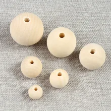 

22-50mm Big Round Unfinished Wooden Beads 30pcs Natural Baby Teether Wooden Teething