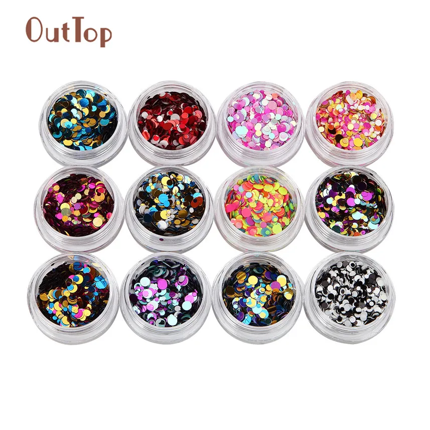 

Easy to use shiny metallic effect 12 Colors Nail Art Tips Stickers Acrylic 2.0mm 3D Glitter Sequins Manicure DIY 0125