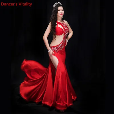 Новое выступление Belly Dance Элегантное платье с бриллиантами Девушка платье Платья Танцы живота Костюмы для танца живота Костюм для танца - Цвет: Красный