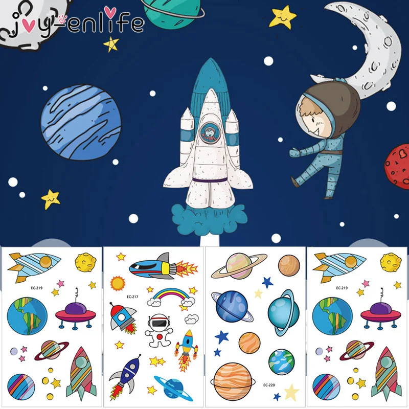 1pcs Space Planet Series Waterproof Temporary Tattoo Stickers Children Boys Girls Cartoon Astronaut Star Universe Sticker | Дом и сад