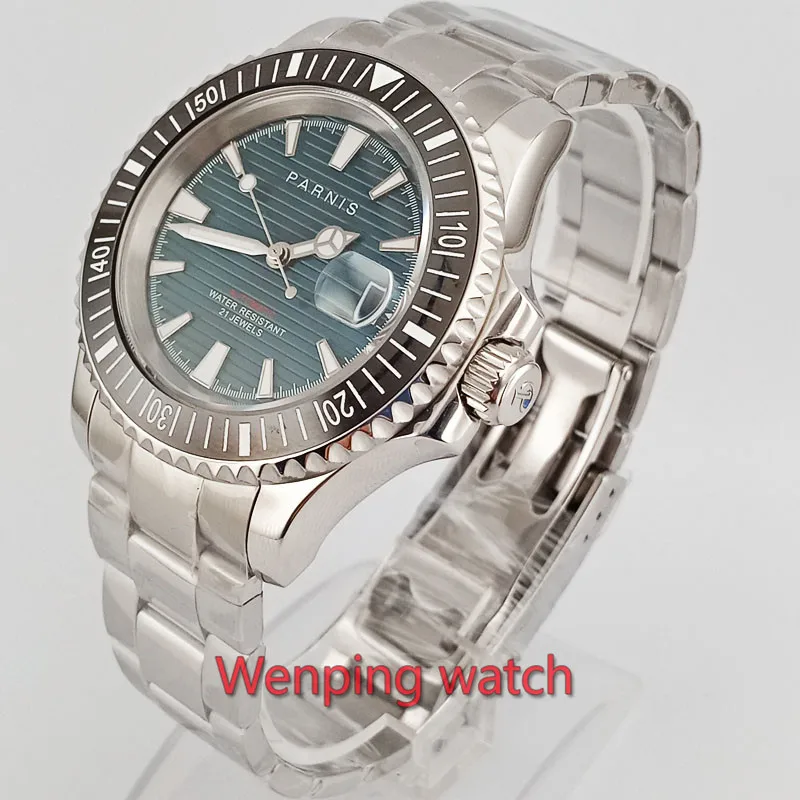 

41mm Parnis watch Ocean blue dial sapphire glass luminous date magnifier ceramic bezel MIYOTA Automatic wristwatch men Luxury