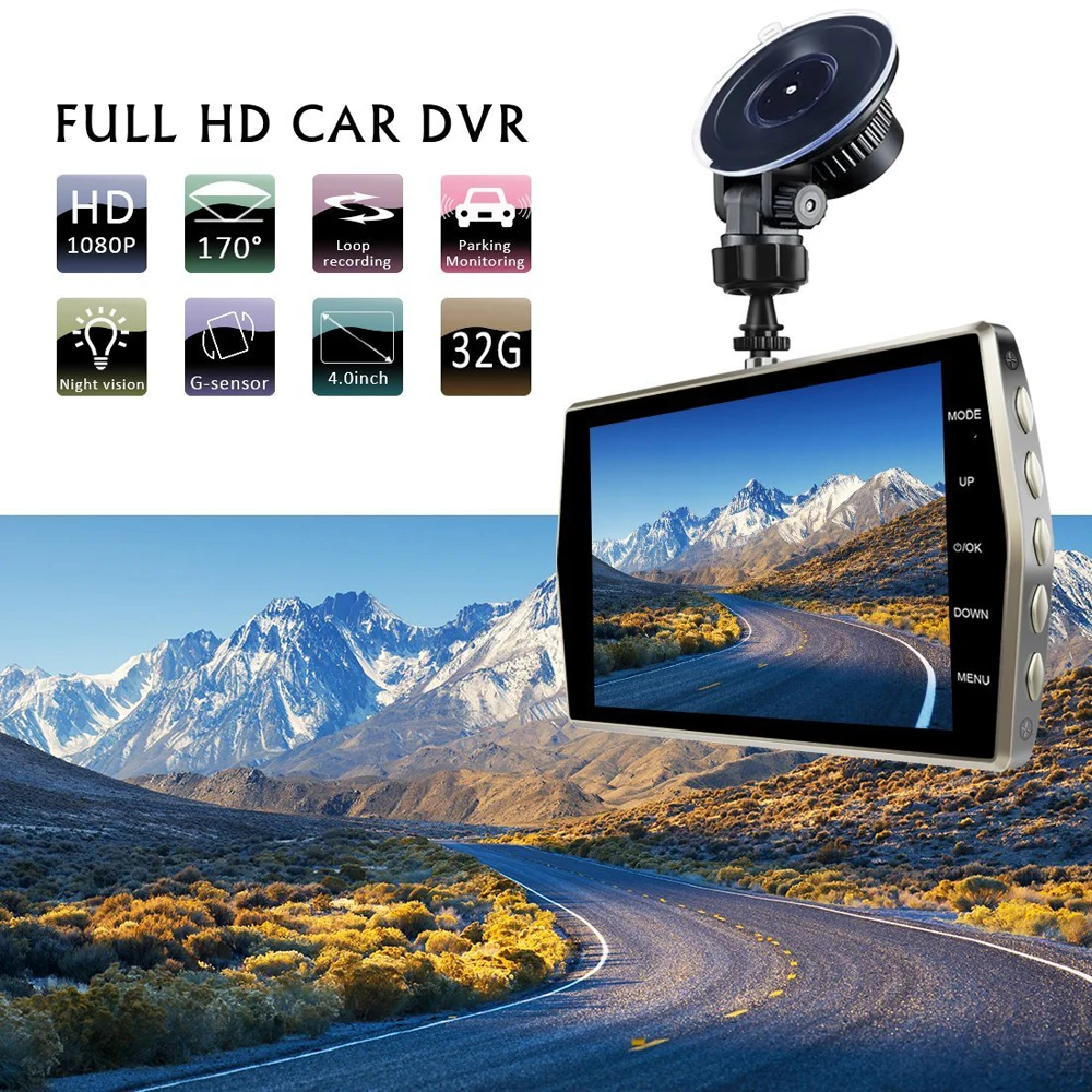 4 Inch FHD 1080P IPS G-Sensor Night Vision Dual Lens Camera Cylic Recording Video Registrator auto