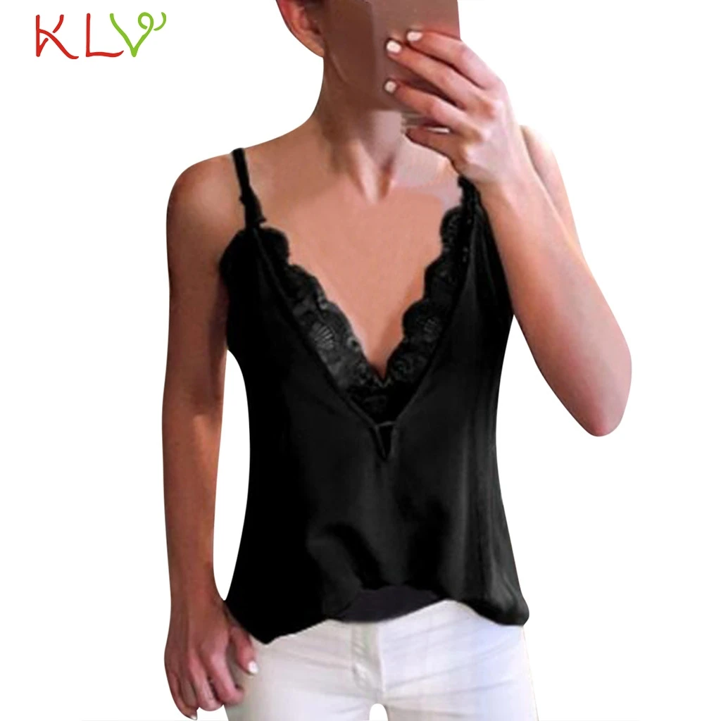 

Crop Tank Top Women Summer V Neck Lace Casual Loose Fitness Black Basic Tshirt Underwear Mujer Chic Streetwear Plus Size 19Mar4