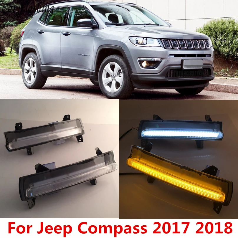 Автомобильный мигающий 1 пара для Jeep Compass светодиодный DRL Дневной ходовой светильник Дневной светильник водонепроницаемый желтый сигнальный светильник