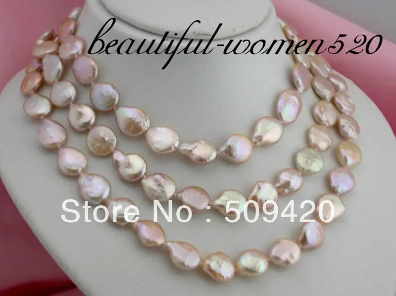 

~~ Free ShippingLong 50" 14mm nature pink coin freshwater pearl necklace
