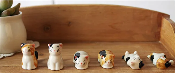 Cute Japan Lucky Cats Kitten Chopsticks Stand Rest Ceramic Figure Toys 6pcs - 5
