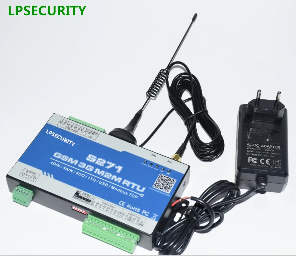LPSECURITY 2G 3g GSM SMS RTU сигнализации пульт дистанционного управления S271 с 4AIN+ 4 DIN+ DO+ 1TH+ 1USB+ Приложение I/O порт удаленный терминал USB порт