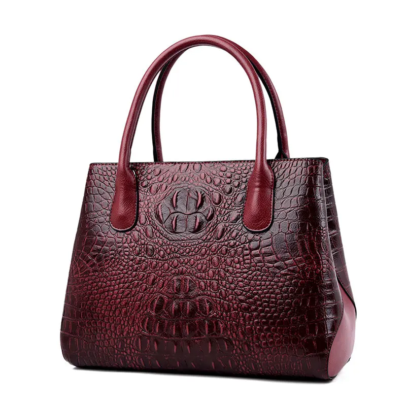 Женская Роскошная сумка из натуральной кожи высокого качества, классическая сумка с узором «крокодиловая кожа», женские сумки среднего возраста, большая вместительность, OL, с верхней ручкой - Цвет: Red Crocodile