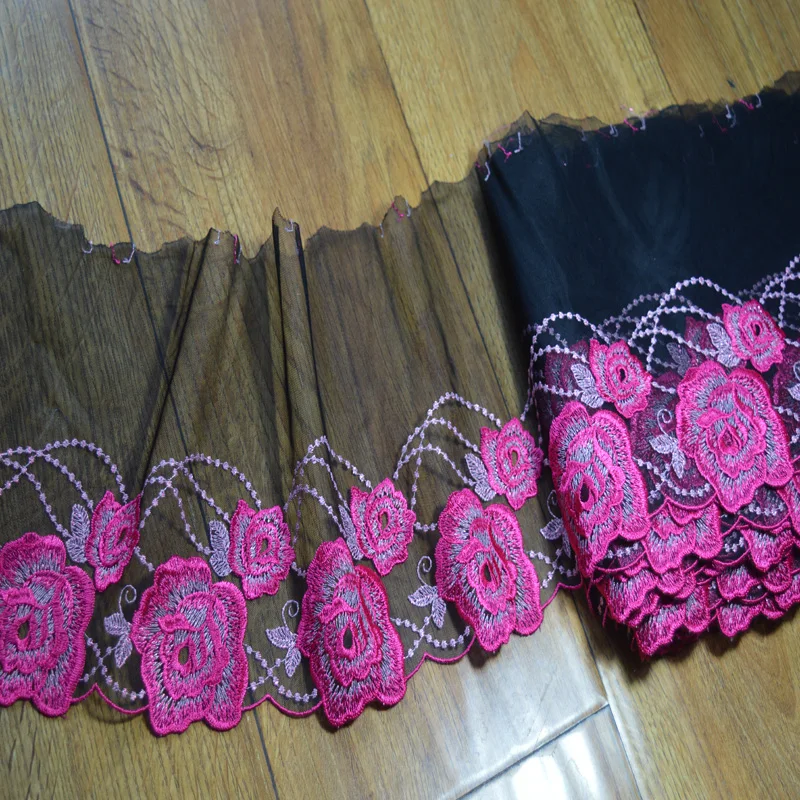 

somelace (2yds/lot)blue~pink~black gauze color floral Embroidery Hight quality lace fabrics embroidered lace trim 17062501