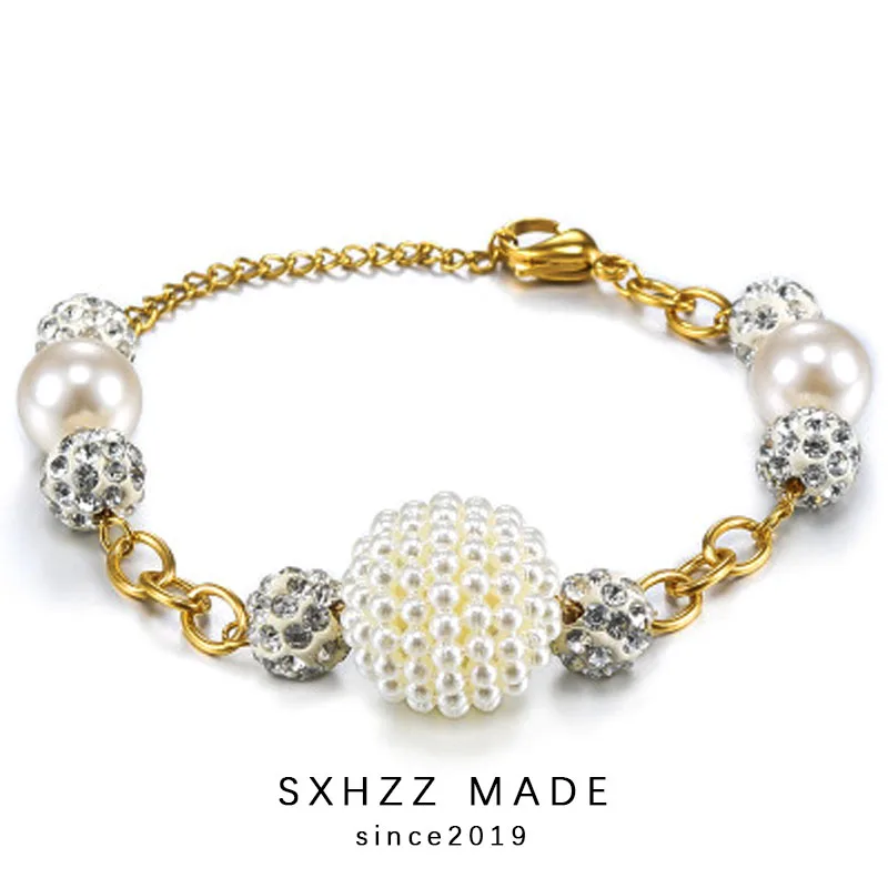 

SXHZZ Delicate Stainless Pearl Bracelet New Fashion Decorative Simulated Pearl Charm Beaded Bangles Bracelet for Women Jewelry