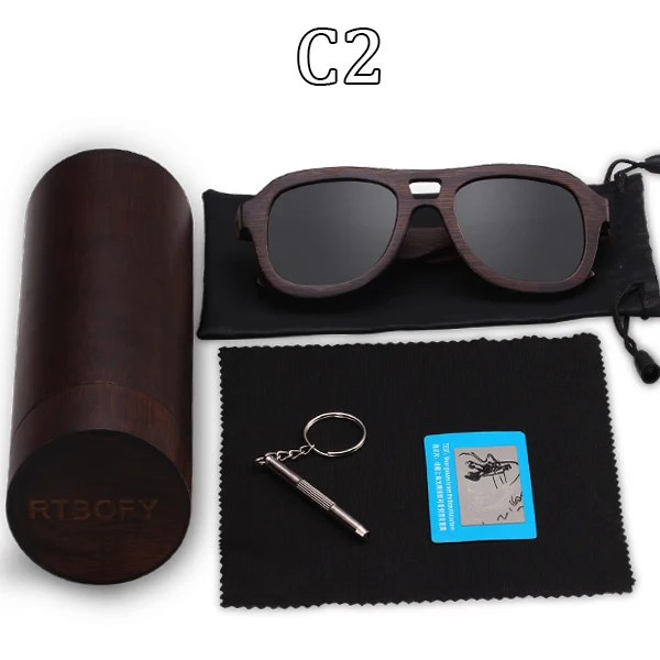 RTBOFY деревянные солнцезащитные очки для мужчин и женщин, Бамбуковая оправа, очки, поляризованные линзы, очки, Винтажный дизайн, защита от уф400 лучей - Цвет линз: C2