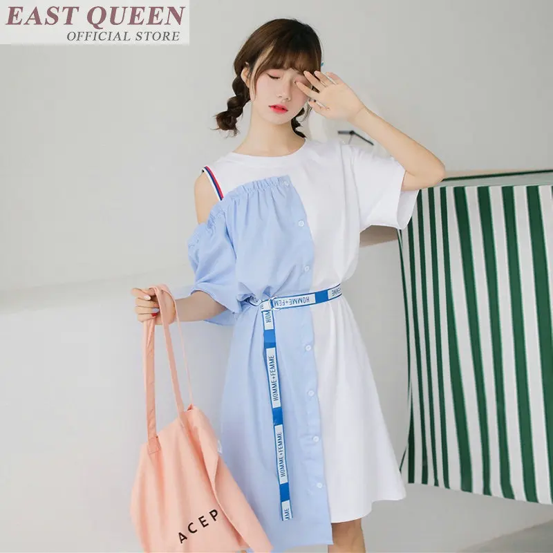 

Irregularities sexy dress half sleeve patchwork preppy style summer women dresses sashes o-neck knee-length sweet dress DD815 L