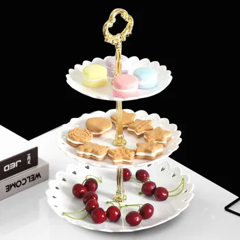 

1Sets Home Wedding Holiday Party Three-layer plastic plate fruit platter Dessert Tray Candy Dishes Cake Rack Buffet Display Rack