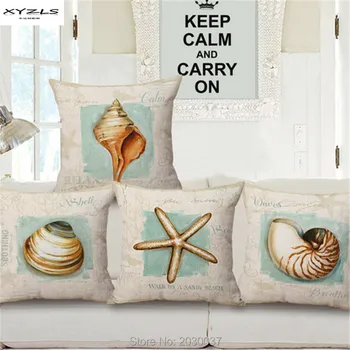 

XYZLS 5 Types 45x45cm Vintage Starfish Prined Cotton Linen Cushions Throw Pillowcase for Office Home Car Sofa Decoration