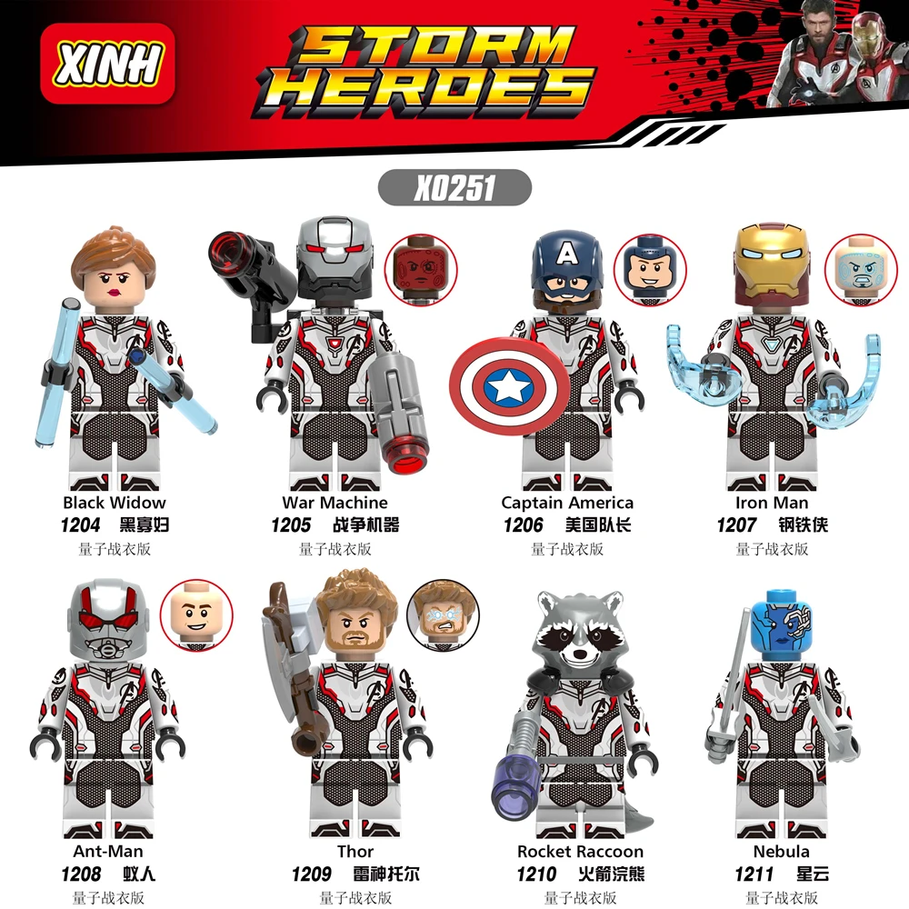 8pcs/lot Avengers Endgame Super Hero Figure Captain America War Machine Ant Man Rocket Raccoon Thor Iron Man Building Block Toys