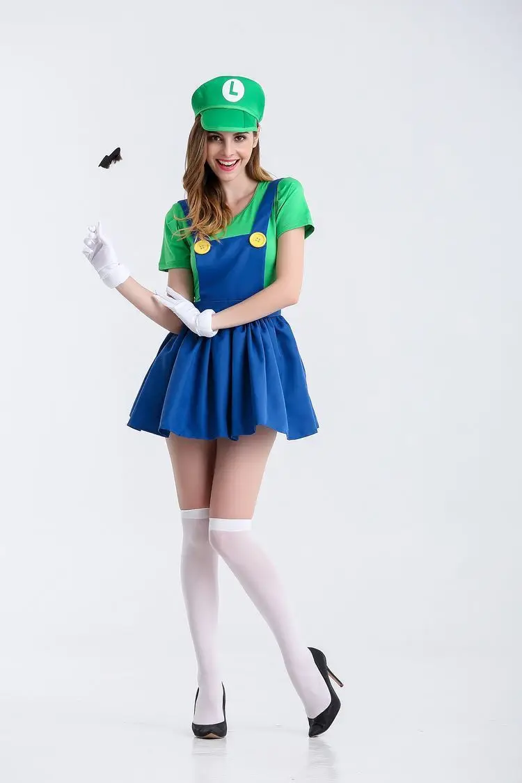 Супер Марио bros костюмы костюм для взрослой вечеринки леди сексуальная Марио и костюмы персонажа Луиджи для женщин peache взрослых Хэллоуин фантазия - Цвет: green