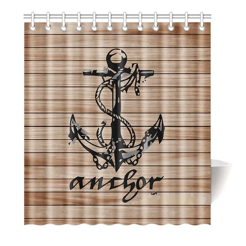 Nautical Anchor Rustic Wood Shower Curtain Water Soap and Mildew resistant Machine Washable