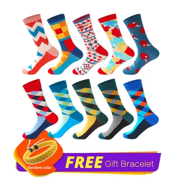 

LIONZONE 10Pairs/Lot Men's Casual Combed Cotton Socks Classical British Style Gentleman Sensibility Crew Funny Happy Socks