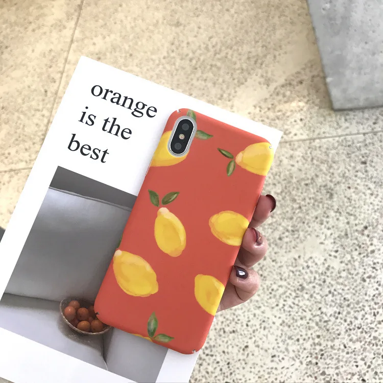 

Korean Art Fruit Orange Lemon illustration Phone Case For iPhone 7 7 Puls 6S 7 8 Puls X XS Max XR Cases Hard PC Matte Back Cover