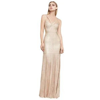 

wholesale New Dress Gold Elasticity tight Stylish luxurious celebrity Cocktail party bandage long dress (L2204)