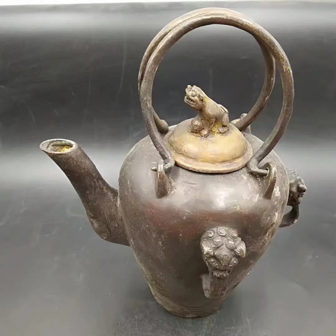 

Antique Chinese OPPER BRASS KETTLE TEA POT The Lion style