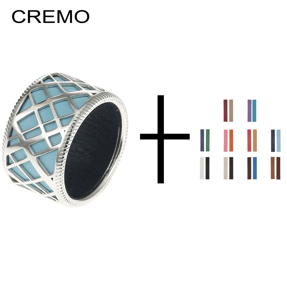 

Cremo Liens Silver Wide Rings Set for Woman Two-Tone Leather Reversible Inserts Band Bague Finger Stylish Jewelry