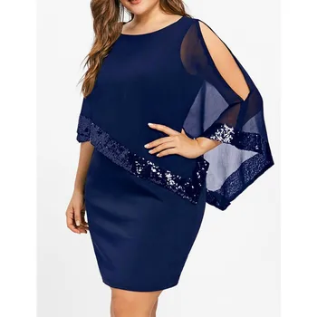 

Plus Size Women Mesh See-through Bodycon Mini Dress 2019 Fashion Summer Sequins Cold Shoulder Short Dress L-3XL