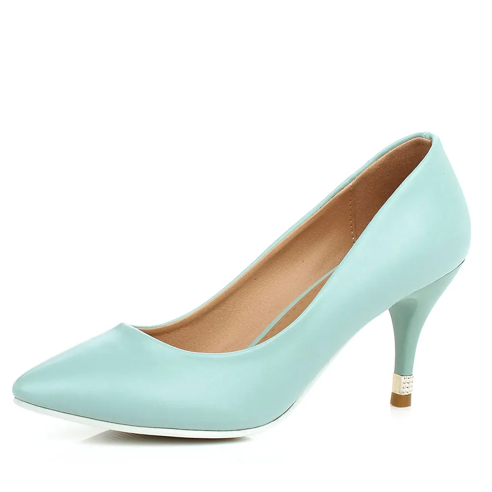 Lasyarrow/классические женские офисные туфли на низком каблуке; лаконичные однотонные женские туфли-лодочки из искусственной кожи с острым носком; модные туфли-лодочки на высоком каблуке; RM618 - Цвет: Синий