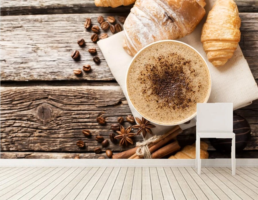 

Coffee Croissant Cinnamon Cup Grain Food wallpaper,coffee shop bar dining room tv background kitchen bedroom 3d murals